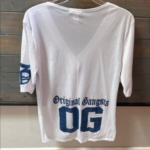 Original Gangsta White Mesh Jersey with Blue Lettering